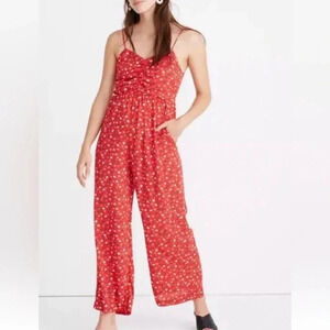 Madewell Red Floral Prairie Posies Wide Leg Jumpsuit Size 6 Casual Party Summer